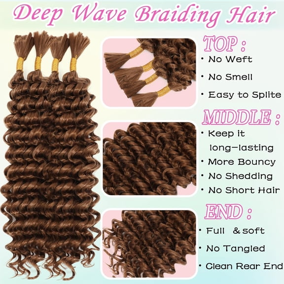 WEIF-Human Braiding Hair Mix Synthetic Boho Hair for Braiding, 18 Inch 220g Boho Braids 4 Bundles Wet and Wavy Curly Deep Wave Bulk Bohemian Extensions for Black Women (30#, 18 Inch)
