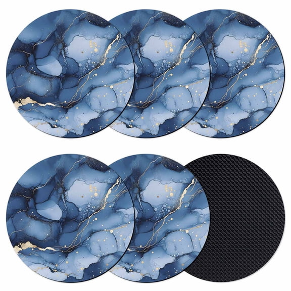 Navy Blue and Gold Marble Texture Coasters for Drinks,Absorbent Non Slip Rubber Drink Coasters Set of 6 for Cup,Table,Bar,Home Decor, Abstract Lines