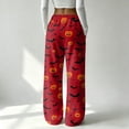 thumbnail image 6 of Hearthz Flannel Pajama Pants Women Ghost Pumpkin Bat Print Flannel Fuzzy Pajama Pants Drawstring Elastic Waist Wide Leg Pj Bottoms Pants, 6 of 6