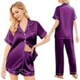 thumbnail image 4 of Avidlove Women 3 Piece Satin Silk Pajama Set Comfy Short Sleeve Button Down Pj Shirt with Shorts and Long Pants Sleepwear Soft Loungewear S-XXL, 4 of 6