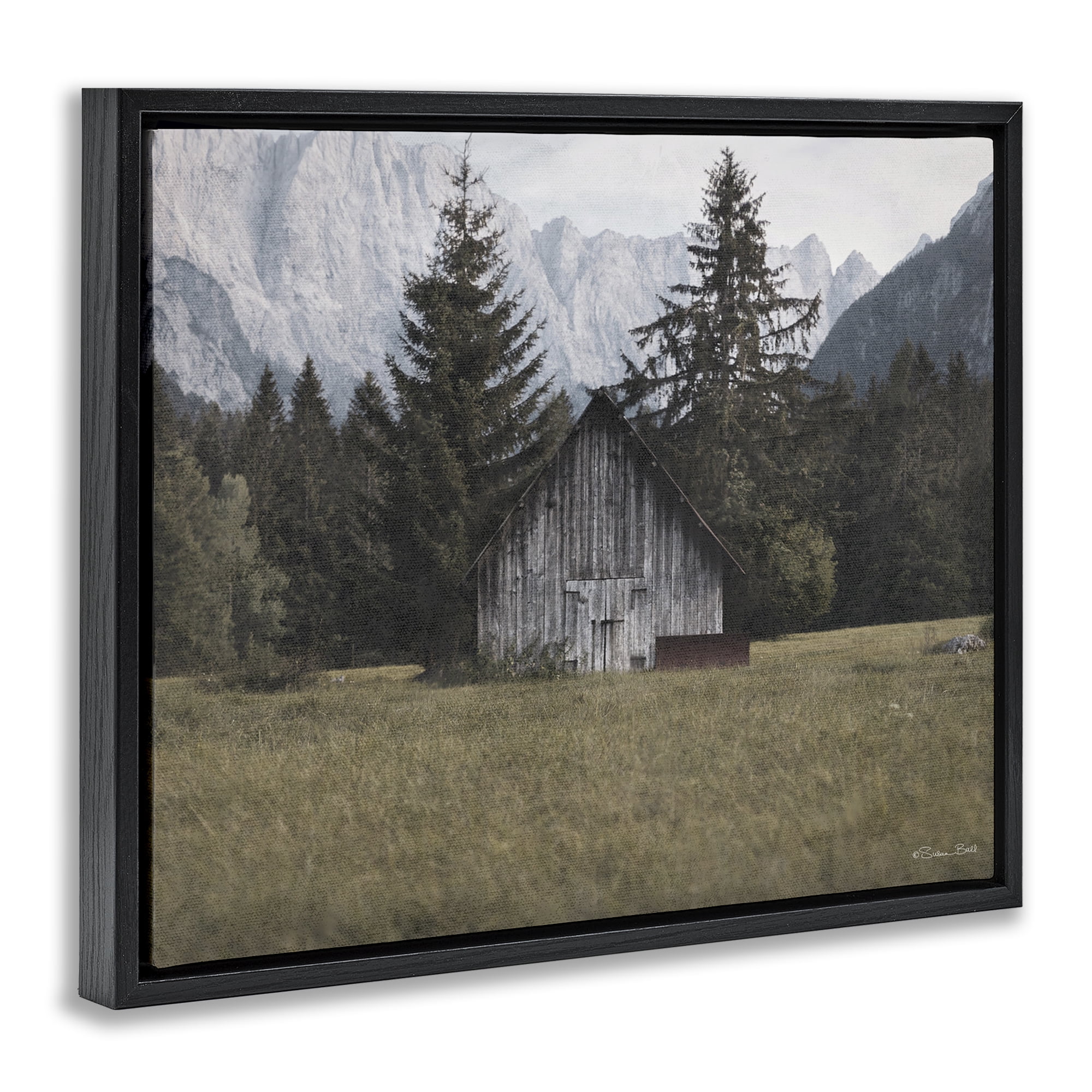 Stupell Industries Rustic Cabin Landscape Landscape Painting Black Floater Framed Art Print Wall Art, 31 x 25