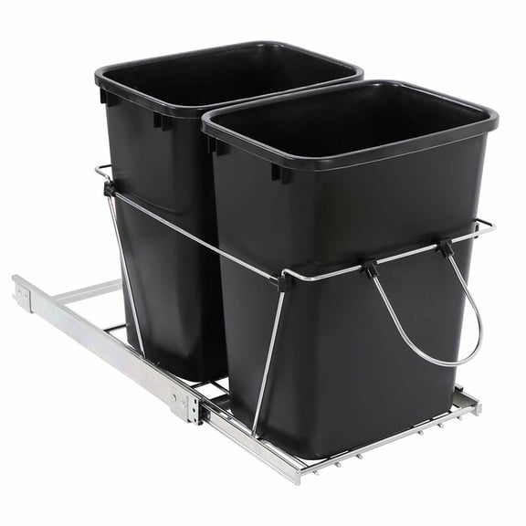Under Cabinet Pull Out Double Waste Container 35 Quart Kitchen Garbage Can, Slide Out Hidden Dual Trash Bin Organizer with Smooth Ball-Bearing Slides, Kitchen Storage & Recycling