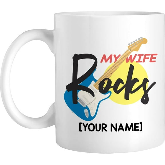 Personalized Coffee Mug My Wife Rocks, Customized Name Electric Guitar Novelty Cup, Gift For Mom, Wife From Dad, Husband On Birthday, Wedding Anniversary, Mother Day, Valentine, Ceramic