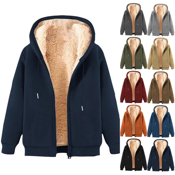 LWITHSZG Hoodies for Women Thickened Warm Fleece Lined Hooded Sweatshirt Soft Comfy Long Sleeve Going Out Tops Trendy Solid Zip up Jacket Size L