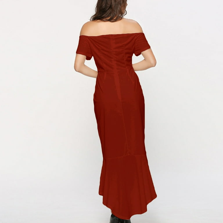 red bodycon fishtail dress SWSMCLT Jdlsppl Women's Formal Dress Slim Fit Off the Shoulder Ruffle Mermaid Cocktail Party Wedding Guest Bodycon Dinner Evening Long Fishtail