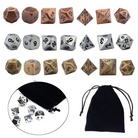 Metal Combo Dice - Moaere 7-Die Metal Polyhedral Dice Set Metal Case With Dice Pouch for Dungeons & Dragons Role Playing Game Pathfinder RPG and Math Teaching