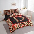 thumbnail image 2 of Manfei Red Bow Tie D Personalized Initial Bedding Comforter Set 7pcs for Teens Girls,Kids Vintage Leopard Print Letter Queen Bedding Sets,Black Reversible,Lightweight Room Decor, 2 of 7