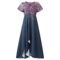 thumbnail image 5 of Puntoco Vestido De Manga Corta Con Cuello En V, Vestido De Mujer Con Dobladillo Irregular De Gasa De Manga Corta Plisado Con Cuello En V Estampado (Con Cremallera En El Lateral) Azul Xxxxxl, 5 of 5