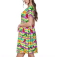 thumbnail image 2 of Picia Multicolored Tropical Pattern Women's Short Sleeve Summer Dress Pleated Loose Swing Knee Length Short Sleeve Swing Dresses, 2 of 6