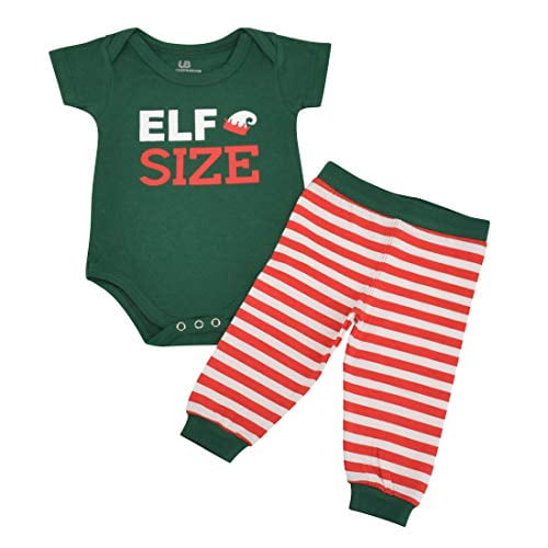 Unique Baby Unisex 1st Christmas Romper Outfit Elf Size Layette Set (18 Mo)