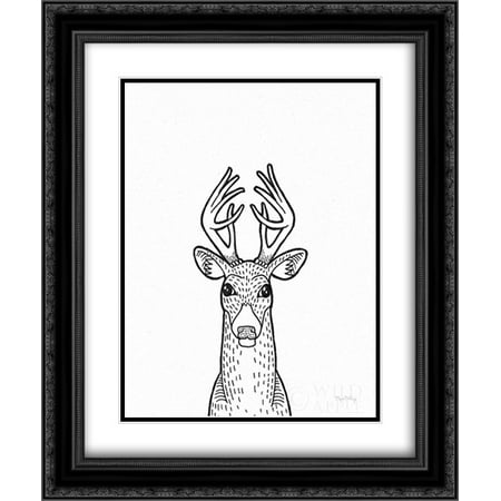Forest Friends III Black and White Deer 2x Matted 20x24 Black Ornate Framed Art Print by DeNeige, Elyse