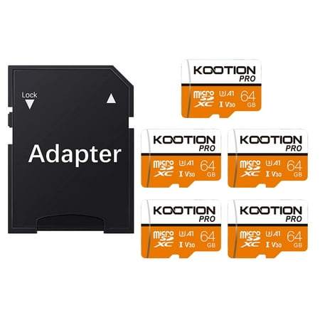 Image of KOOTION 5 Pack 64 GB Micro SD Cards TF Card SDXC U3 Memory Cards High Speed microSD Card for Phone Security Camera