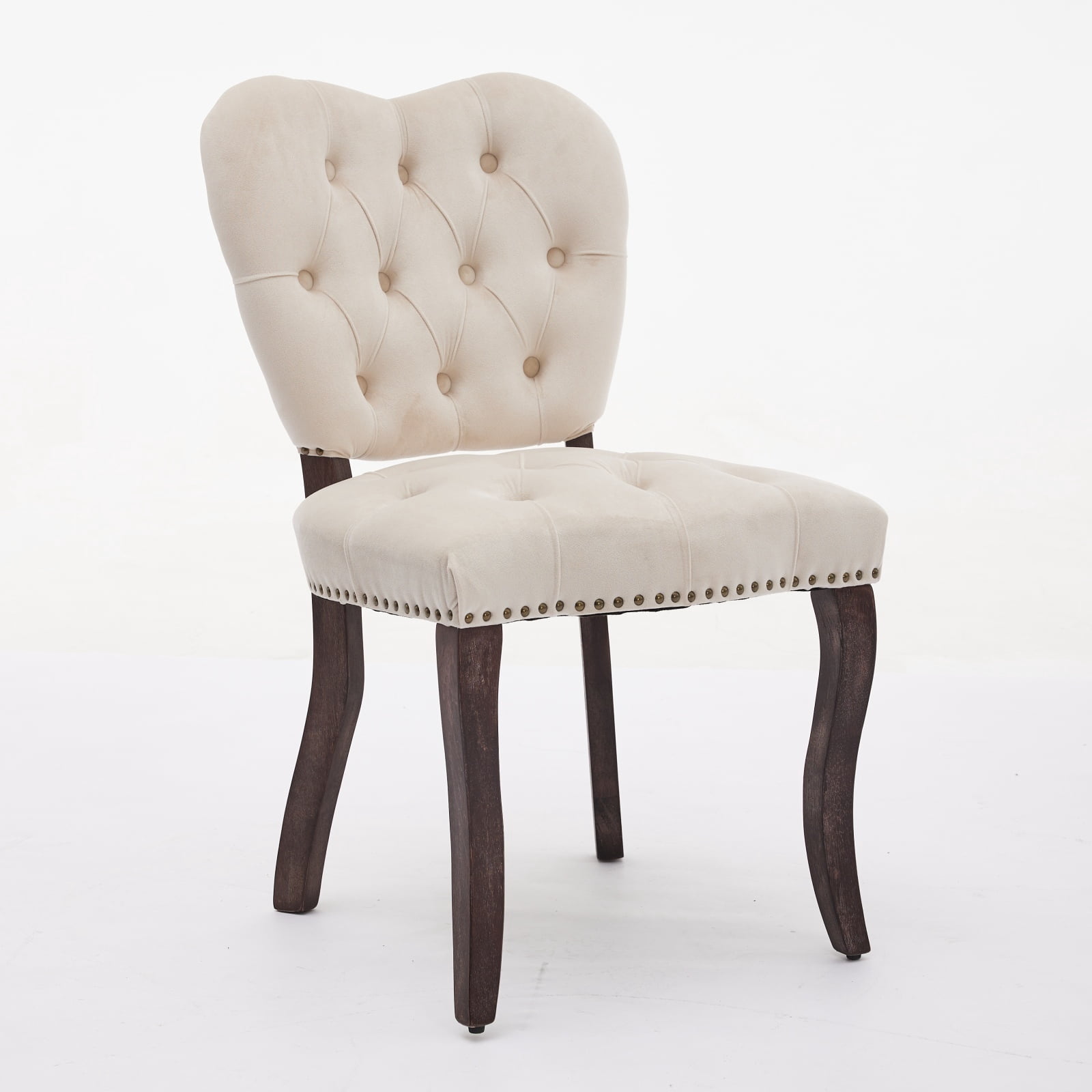 DEALTOPS French Vintage Tufted Upholstered Fabric Dining Chair,Set of 2,Beige