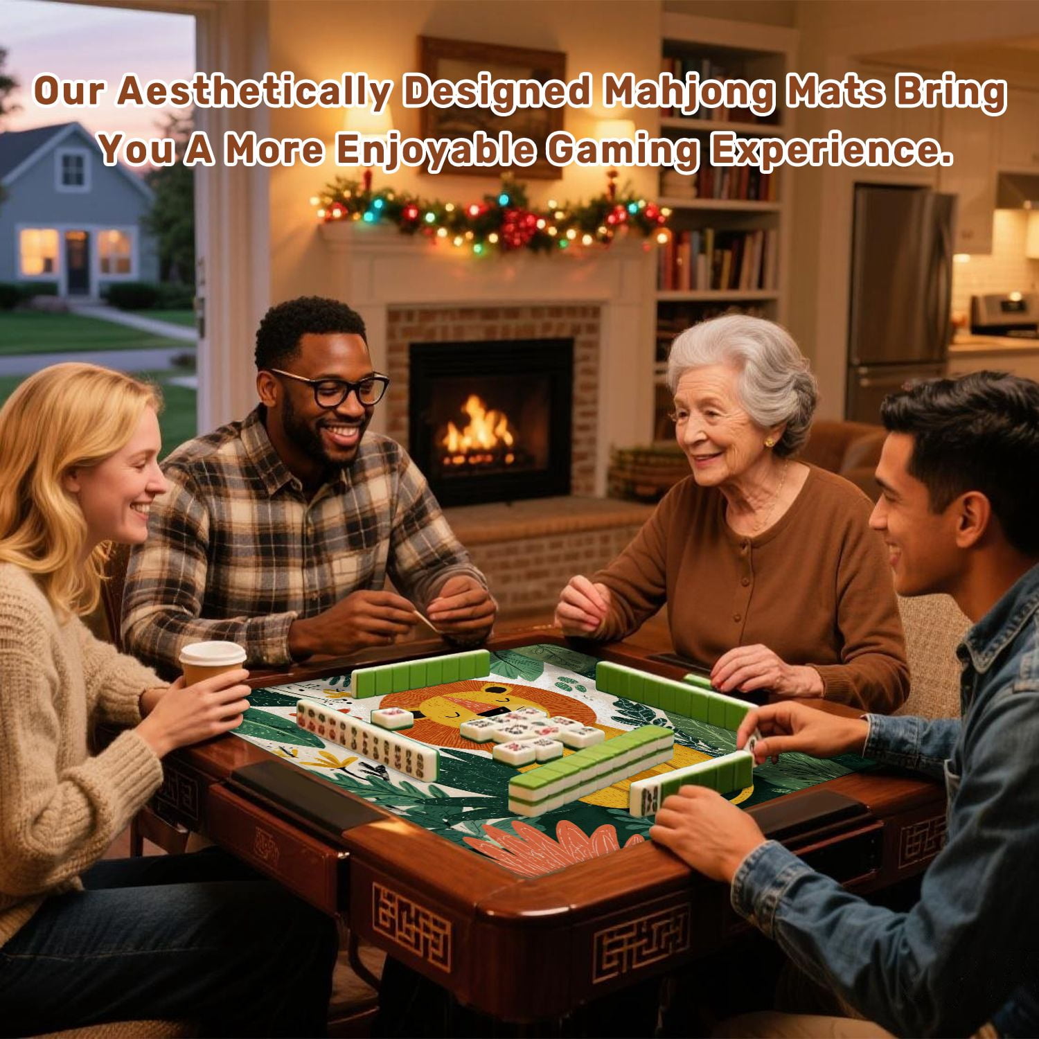 Mahjong Mat 31.5" x 31.5" Cute lion jungle seamless Hand drawn for Non-Slip Noise Reduction American Mahjong Tiles Table Cover for Dominoes Poker Card Board Games Gift