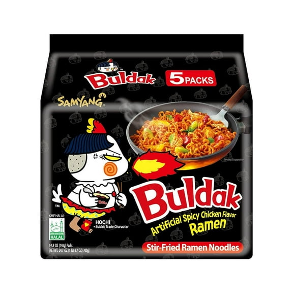 Samyang Buldak Hot Spicy Chicken Ramen Noodle Korean Stir-Fried Ramen, Original Flavor, 1 Bag with Pack of 5