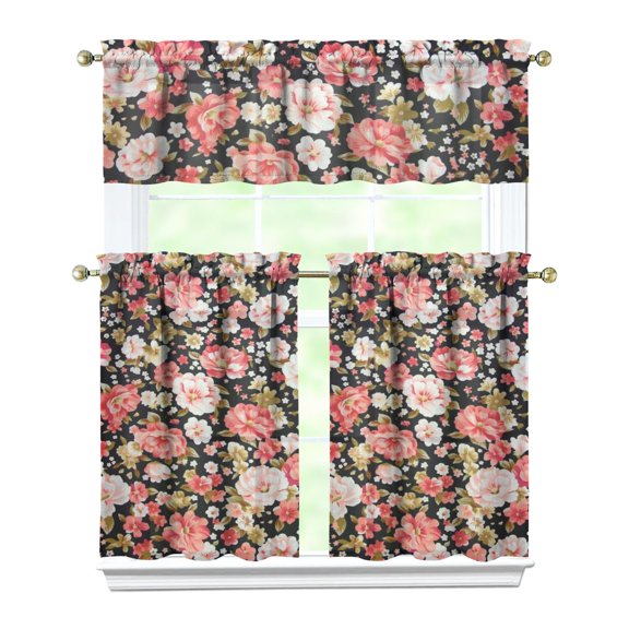 Vintage Country Bloom Curtains 36 Inch - 3 Panel Floral Bohemian Set with Rustic Wildflowers, Rod Pocket