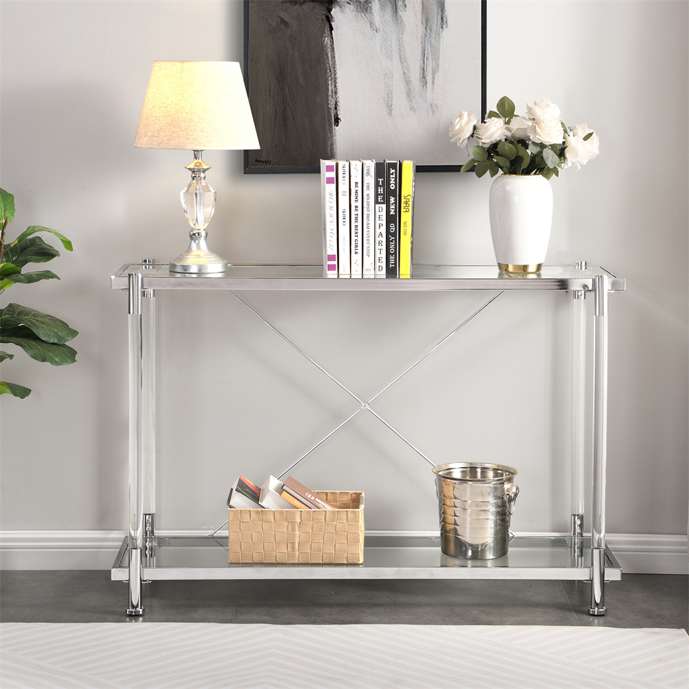 Lausatek Acrylic Side Table, Chrome Glass Sofa Table, Console Table for