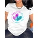 thumbnail image 1 of 1pc Women'S Fashion Gradient Heart Print T-Shirt, Casual Crew Neck Short Sleeve Top, Polyester Knit Fabric with Medium Stretch, All-Season Comfort Fit Tee, 1 of 8