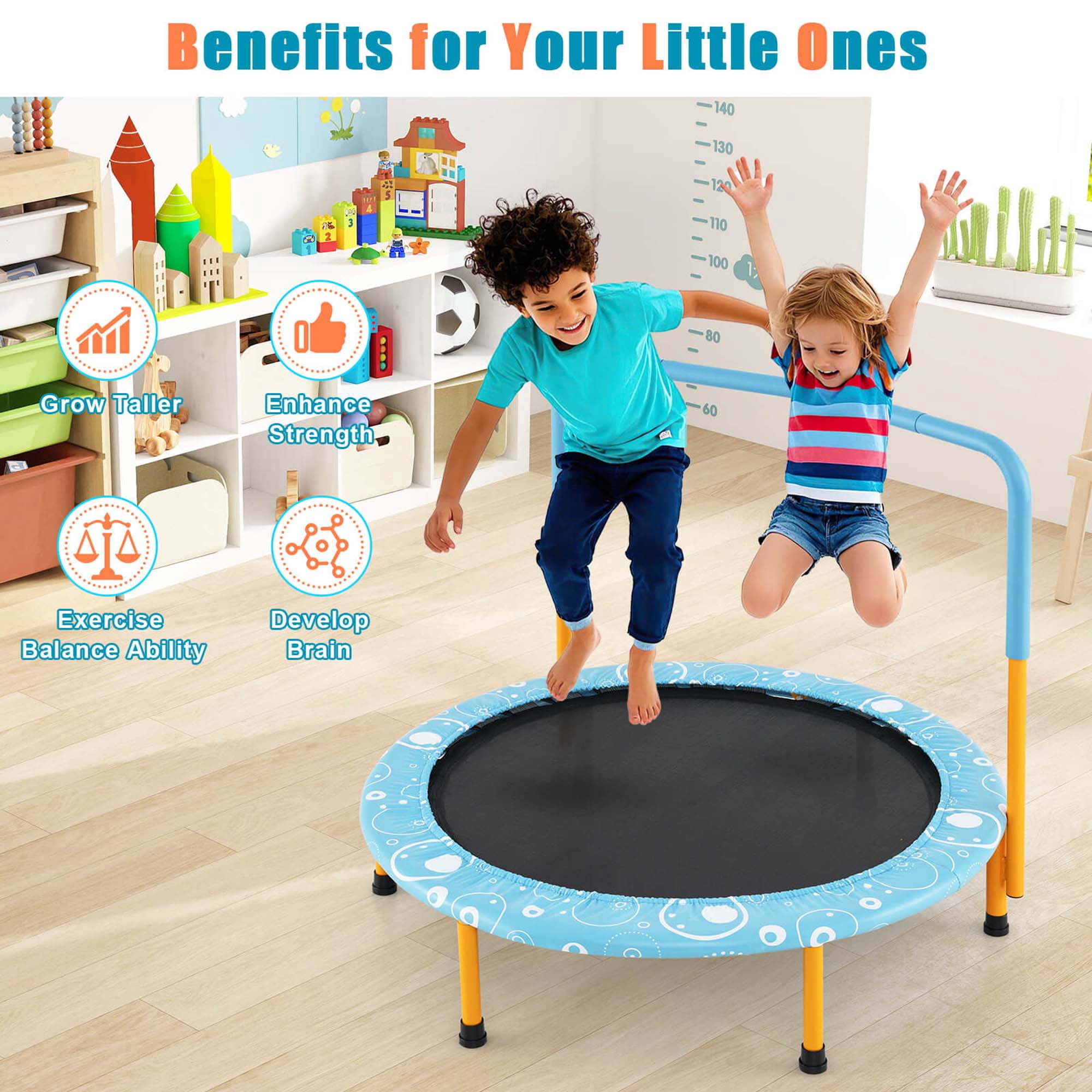 Costway 36" Kids Trampoline Rebounder with Full Covered Handrail & Pad Indoor Outdoor Light Blue