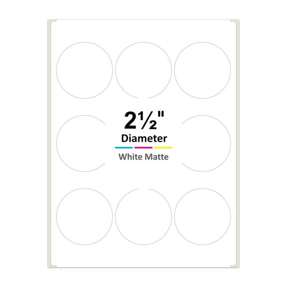 PACKZON 2.5 Inches Diameter Round Labels for Laser/Inkjet Printers, Permanent Adhesive, White Matte, Pack of 225 Labels
