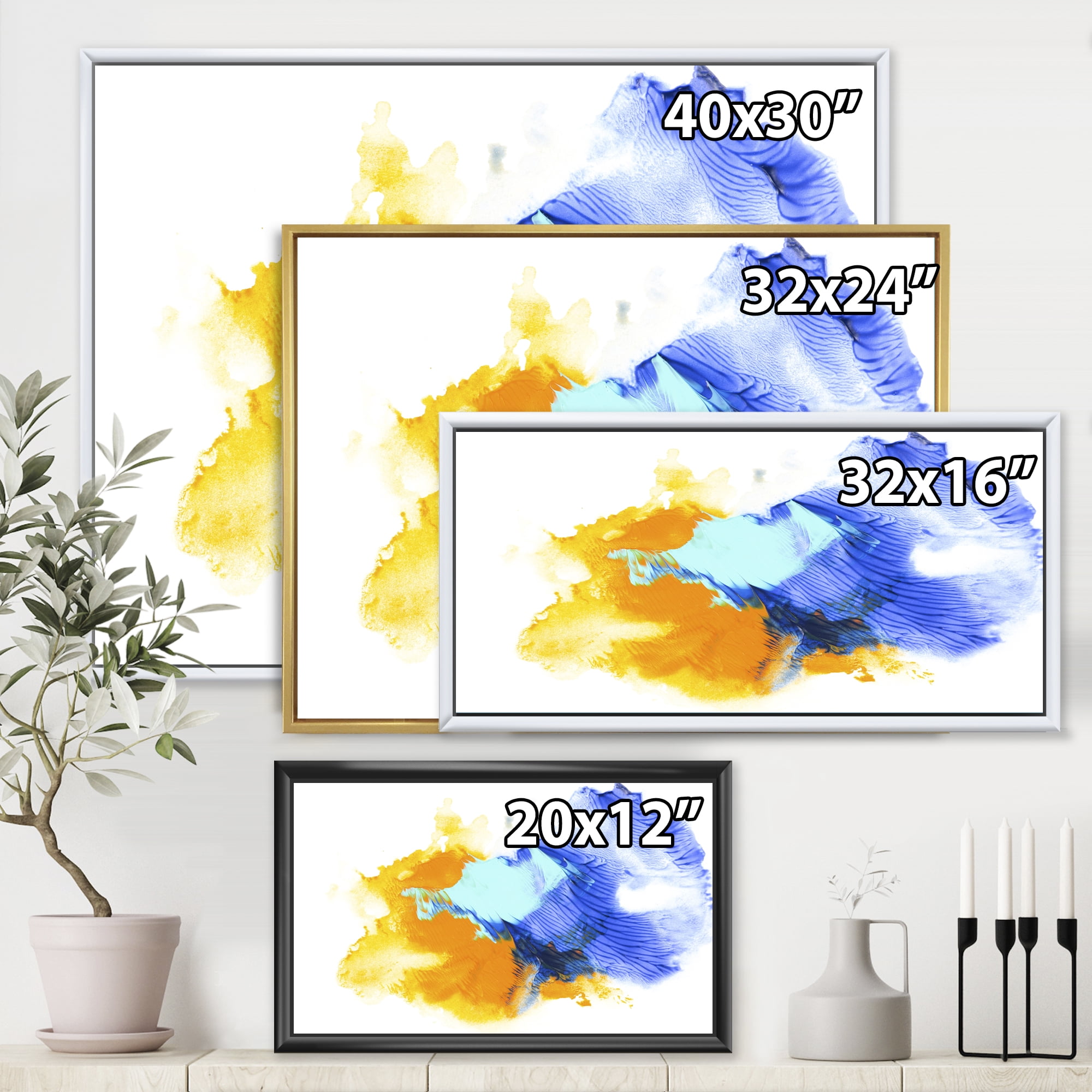 Designart 'Abstract Orange and Blue Clouds' Modern Framed Canvas Wall Art Print