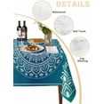thumbnail image 3 of Teal Blue Boho Tablecloth Square Table Cloth 54x54, Waterproof Tablecloth Outdoor Table Cloth, Retro White Rustic Flower Ethnic Pattern Washable Table Cover for Kitchen Dinning Party, 3 of 8