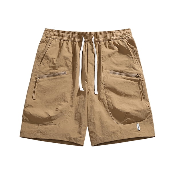Pantalones cortos cargo informales de cintura media para hombre: poliéster liso, cordón, corte holgado, pantalones de baloncesto y fitness, para todas las estaciones, tallas M-XXXXL.