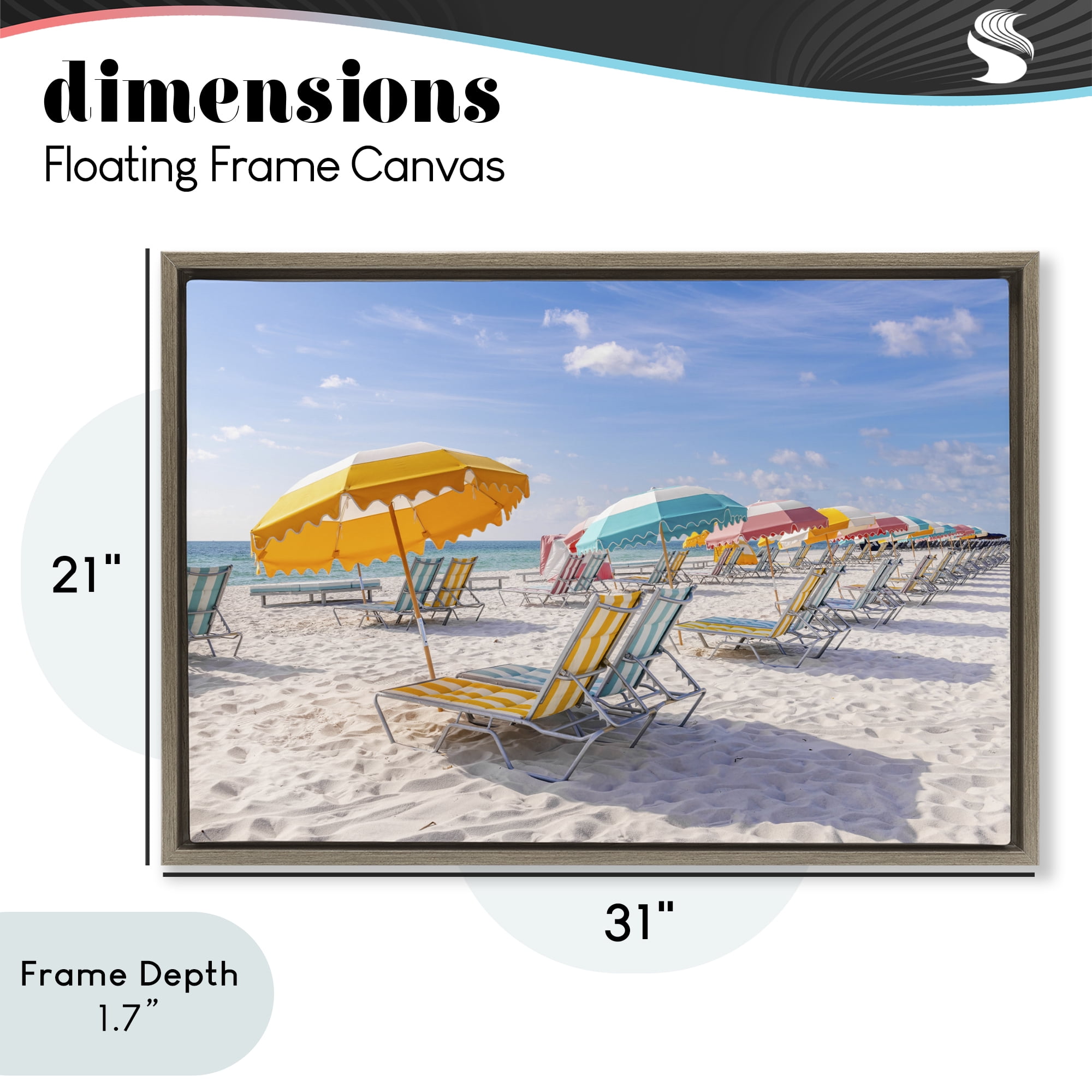 Stupell Industries Striped Umbrellas on Sunny Beach Brown Framed Floater Canvas Wall Art, design by Richard Silver