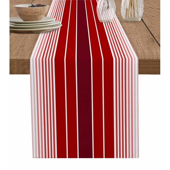 Red Striped Burlap Cotton Table Runner 13x60 Inches Long, Modern Minimalist Gradient Lines Country Farmhouse Table Runners, Outdoor Dining Tablecloths Decor for Baby Shower/Party/Wedding