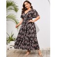 thumbnail image 6 of Plus Size Wedding Guest Maxi Dresses for Curvy Women, Summer Casual Floral Long Party Sundress with 3/4 Sleeve, 6 of 8