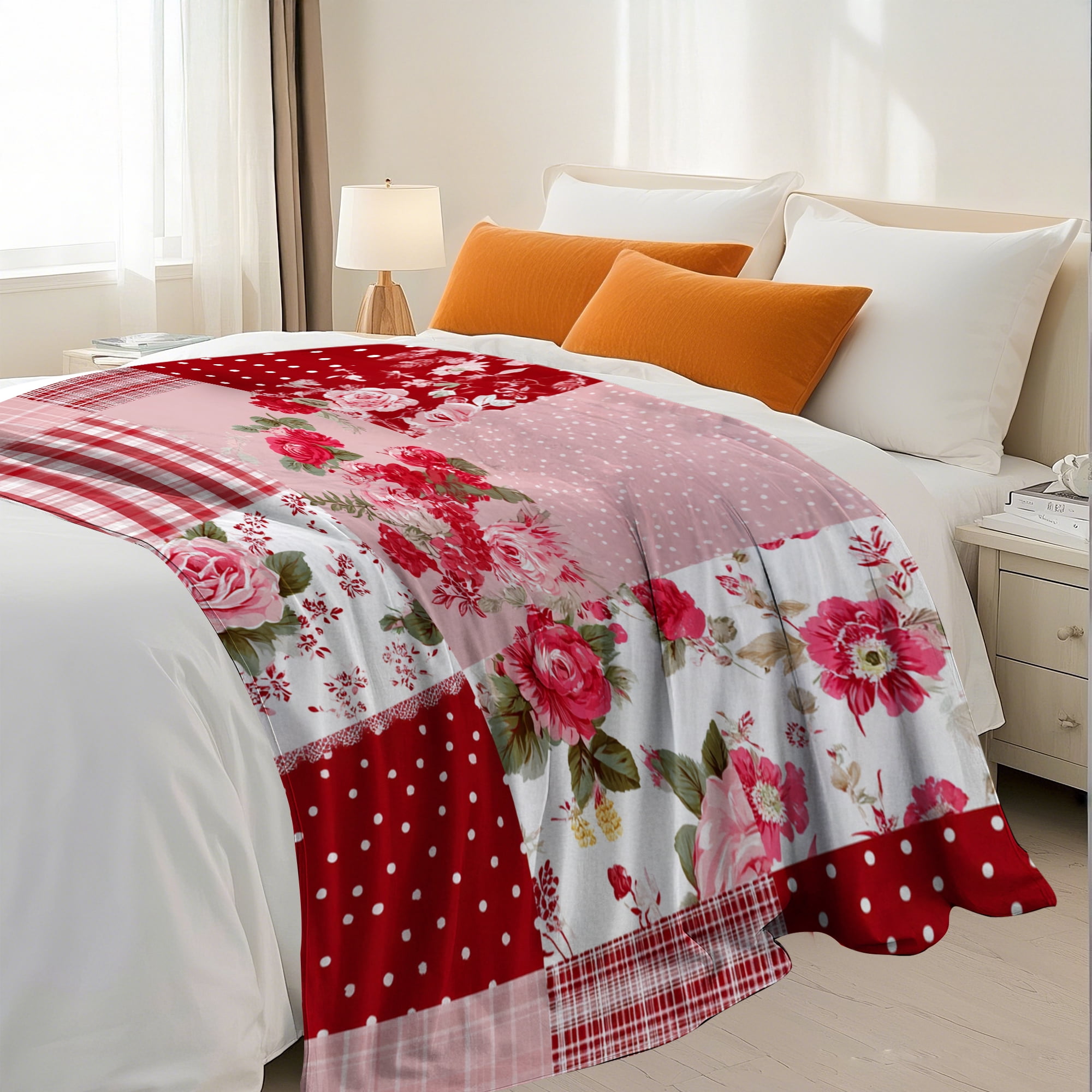 Flannel Fleece Throw Blanket, Soft Large Throw Blanket, Lightweight Cozy Plush Throw Blanket Fit Sofa Bed, 40"x50", Patchwork Floral Pattern