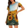 thumbnail image 1 of Fotbe Sunlit Sunflower Field Bata de Dormir para Mujer con Estampado, Camisón de Algodón de Manga Corta, Ropa de Dormir Casual, 1 of 6