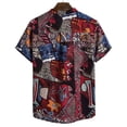 thumbnail image 2 of Men's Casual Button Down Linen Shirts - Short Sleeve, Stand Collar, Floral Pattern, 2 of 7