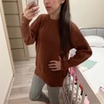 thumbnail image 7 of Women's O-neck Oversized Sweaters Long Sleeve Pullover Loose Chunky Knit Jumper for Winter Season, Casual and Comfortable Fashion Top,Coffee,L, 7 of 7