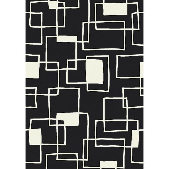 Milliken Top 30 Area Rug Offbeat Black Box Outlines Squares 7' 8" x 10' 9" Rectangle
