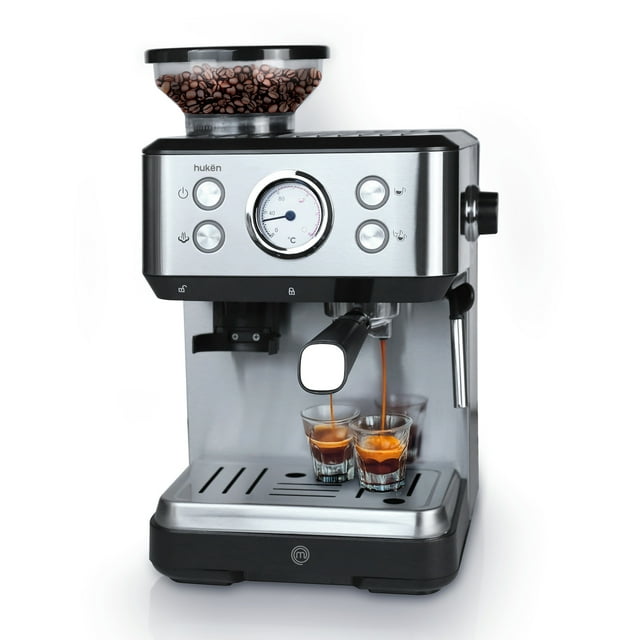 Máquina de Espresso con Molino BaristaPro 20 Bares con Espumador de Leche y Tanque de 1.75L Hukën x MasterChef