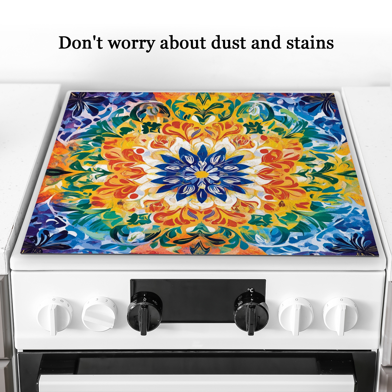Stove Cover for Electric Flat Cooktop, Boho Mandala Vintage Flowers Glass Stovetop Cover, Heat Resistant Kitchen Decor Cooktop Covers Mat for Kitchen RV (28×20 Inch)