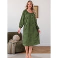thumbnail image 3 of DARING DIVA Women's Long Sleeve Round Neck Tie Front Nightshirt with Pocket S Green, 3 of 6