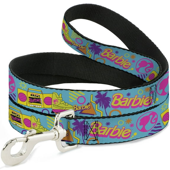 Mattel Pet Leash, Dog Leash, Barbie Eighties Icons Bright Blue Multi Color, 4 Feet Long 1.0 Inch Wide
