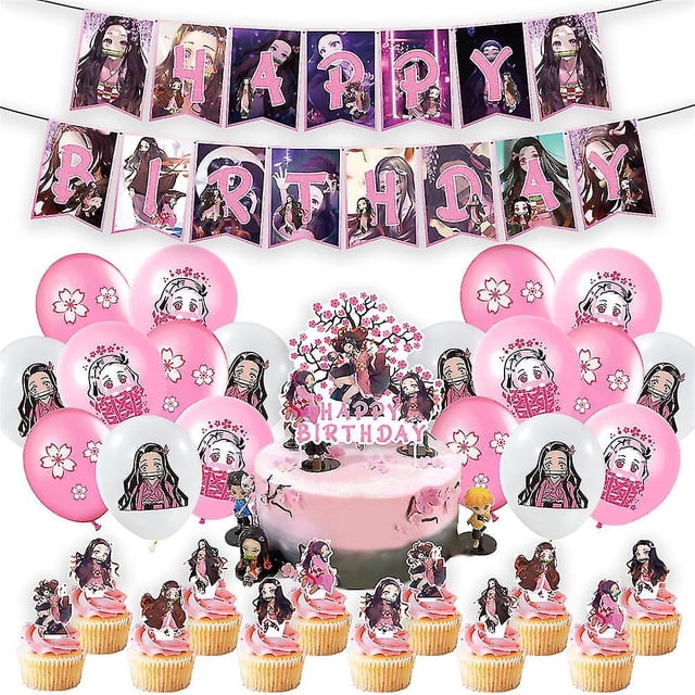 Juego de Adornos para Tartas Demon Slayer Globos Banner JanHm Fiesta Cumpleaños Anime