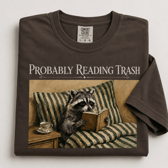 Bookish Comfort Colors Shirt, Probably Reading Trash Raccoon Tee, Cute Funny Book Lover Reader Gift, Cottagecore Vintage, Unisex