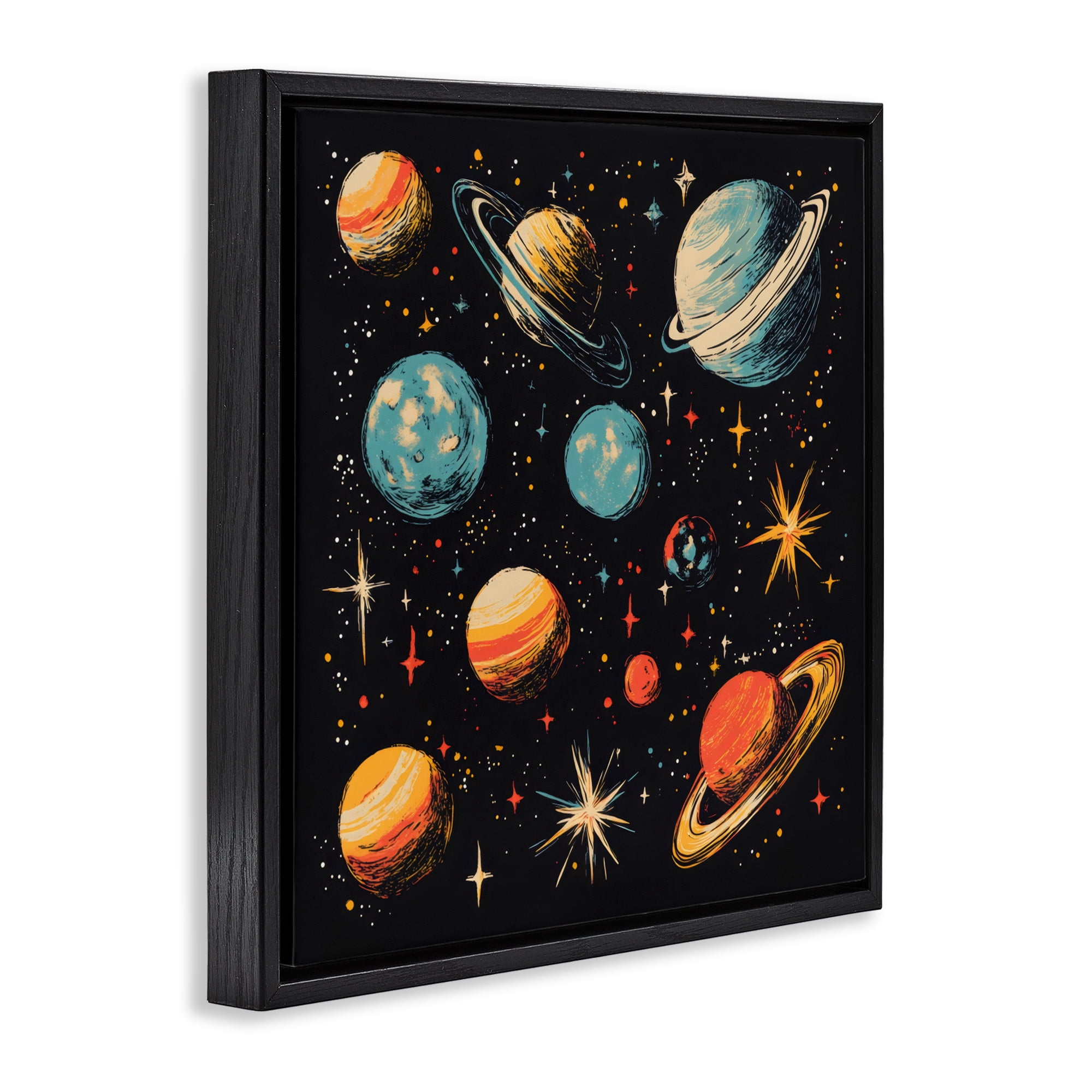 Stupell Industries Colorful Retro Planets Black Framed Floater Canvas Wall Art, design by Creative Studio