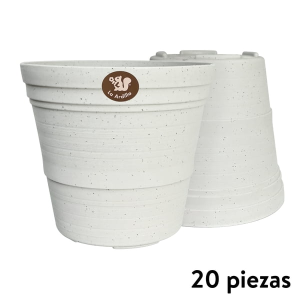 Kit 20 Macetas redondas de plástico La Ardilla para exterior e Interior (Blanco)