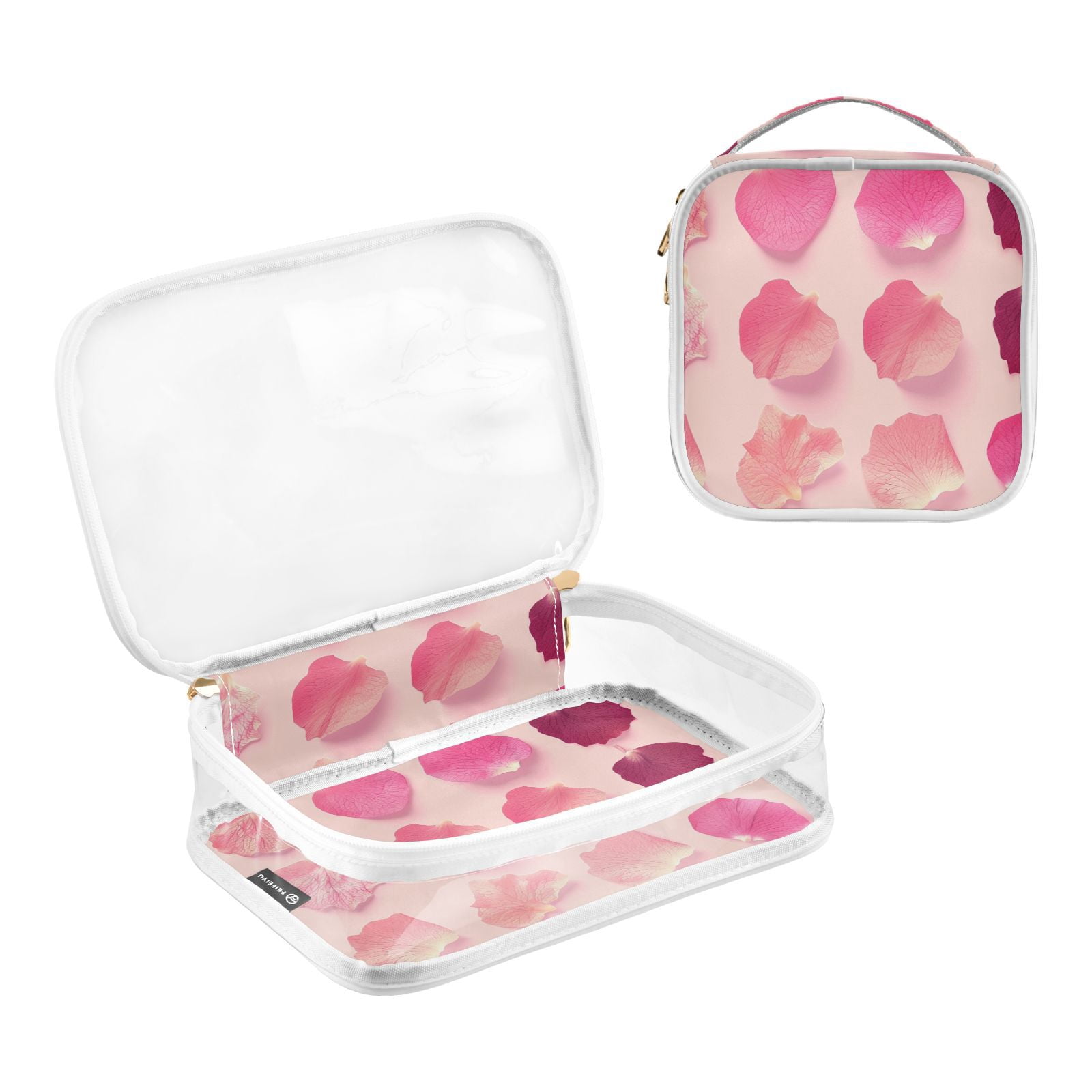 Clear Makeup Bags with Handle Large Opening 2 Pack Set Toiletry Bag Quart Size Bag, for Women Man Traveling Travel Essentials, Toiletries and Other. Flowers Pink Bloom Pattern