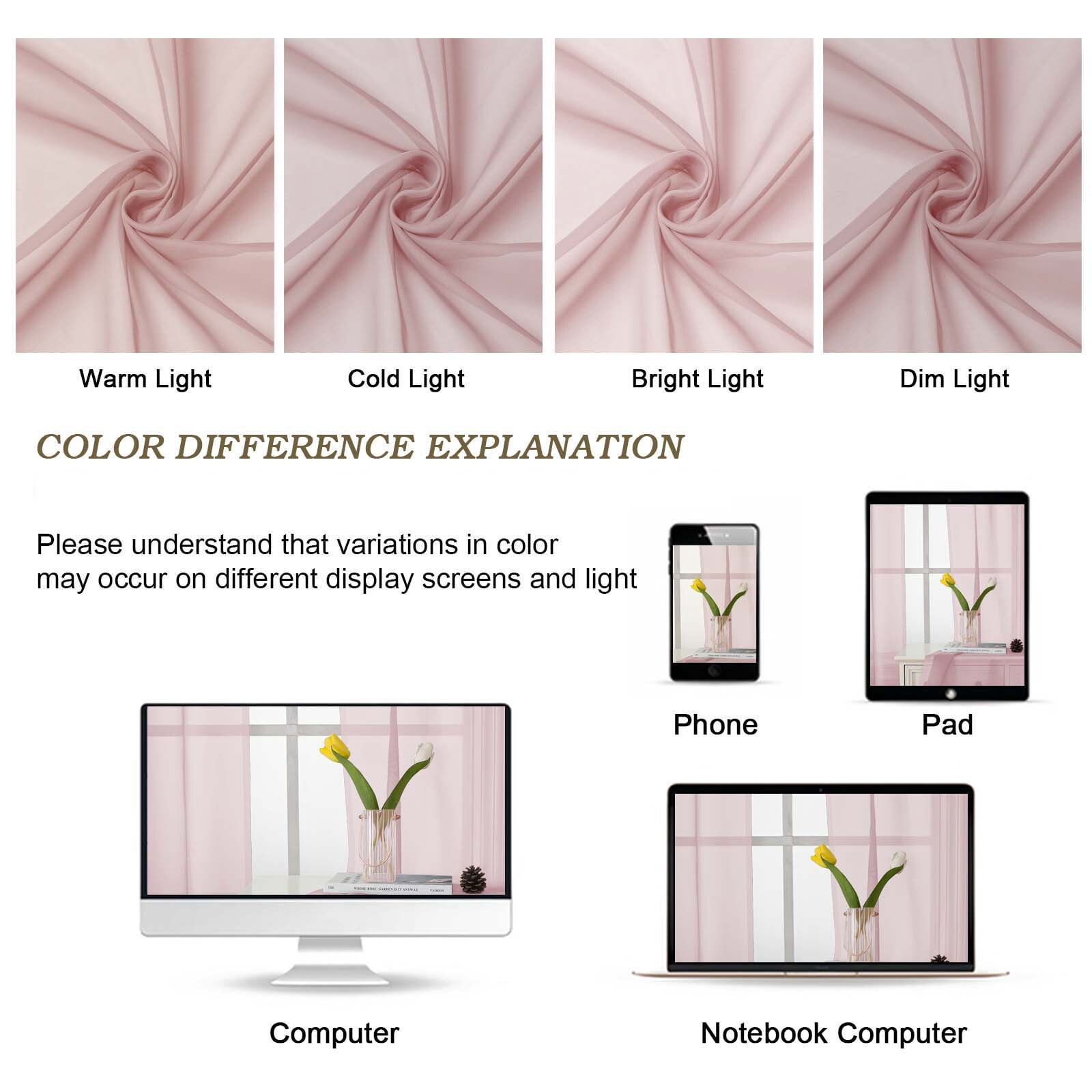 Patin Blush Pink Sheer Curtains Valances for Windows 14 Inch Length 2 Pcs, Solid Color Short Kitchen Curtain, Home Decor Drapes with Rod Pockets for Cafe Bedroom Basement, Each Panel 42" W x 14" L