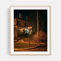 Church & East Washington, Wytheville 01 - Wytheville Virginia Photography Nightlife Street Photography Architecture Cityscape Vintage Night Sky Oak Framed Wall Art Print 12 x 16 inches