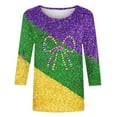 thumbnail image 4 of Xdegoge Womens Mardi Gras Tops Sparkling Whimsical Prints Top Plus Size Crewnceck 3/4 Sleeve Pullovers Funny Holiday Parade Carnival Look, 4 of 5