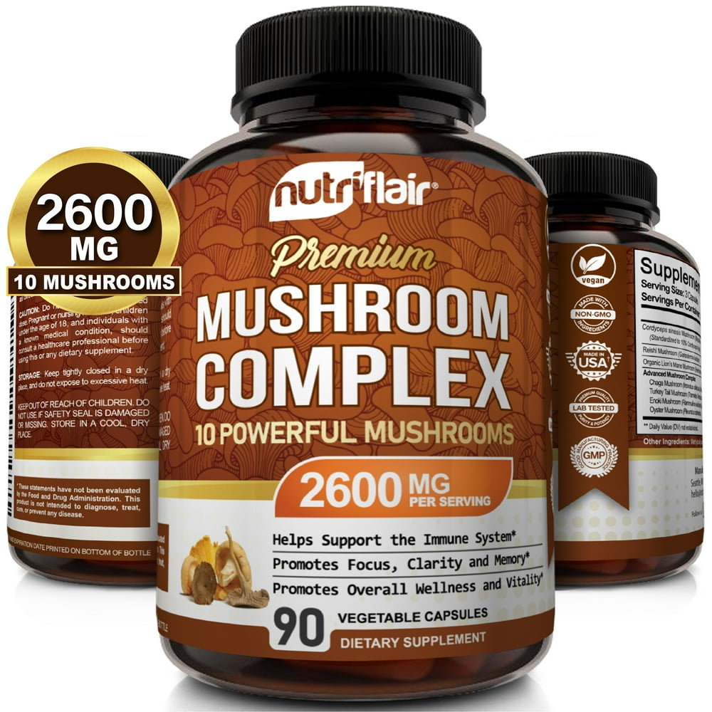 NutriFlair Mushroom Supplement 2600mg 90 Capsules 10 Mushrooms