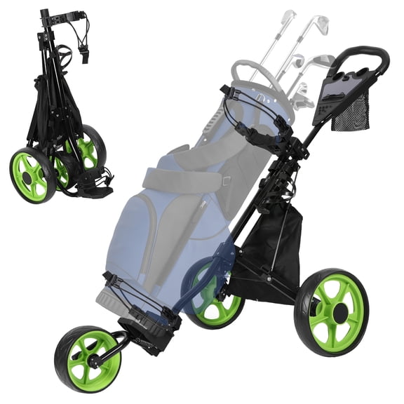 Limorve All‑Terrain Foldable Aluminum Golf Push Cart, Wide‑Track Walking Golf Trolley with Cooler Storage, Drink & Scorecard Holder, 3 Maintenance‑Free EVA Wheels for Golf Course
