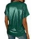 thumbnail image 4 of Manga Corta Fuera Del Hombro Tops para las Mujeres Brillante Color Sólido, un Hombro Empalmado Blusa para la Fiesta Diaria, 4 of 8